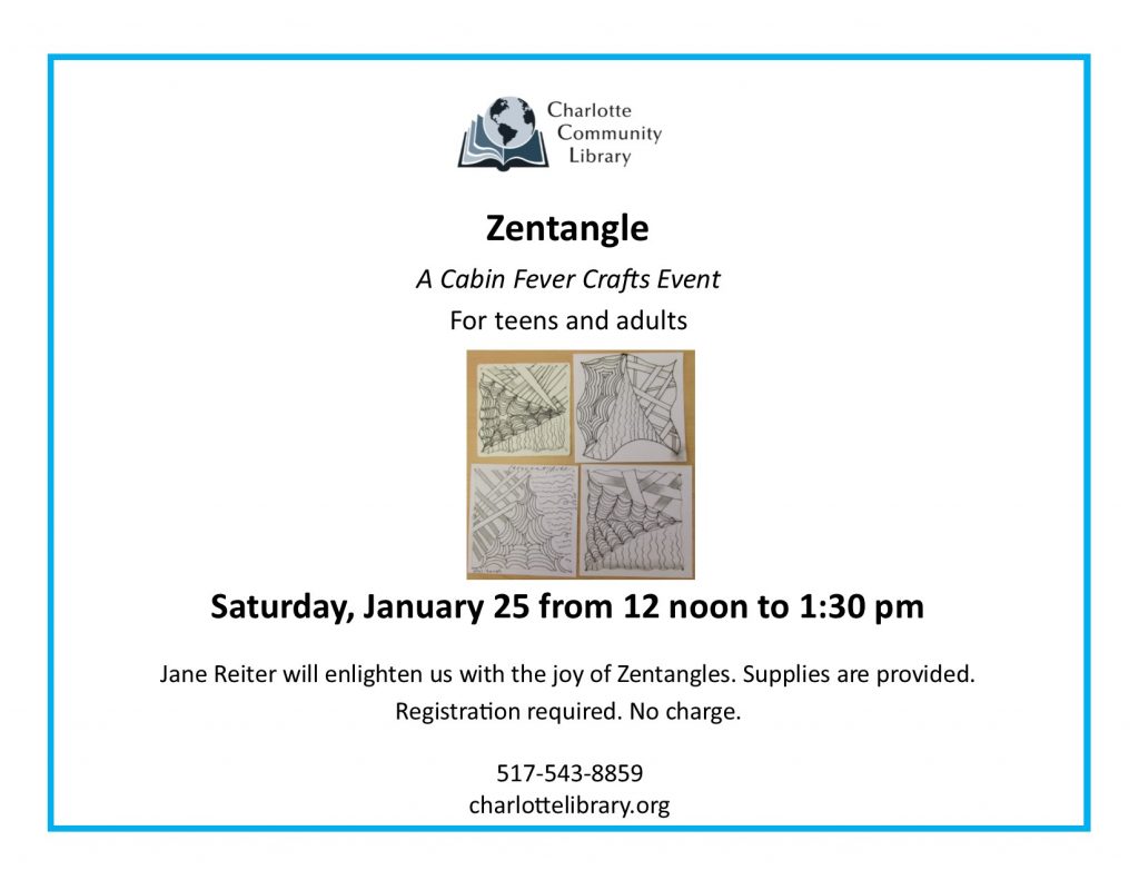 Zentangle Saturday Jan 25 12 to 1:30 pm