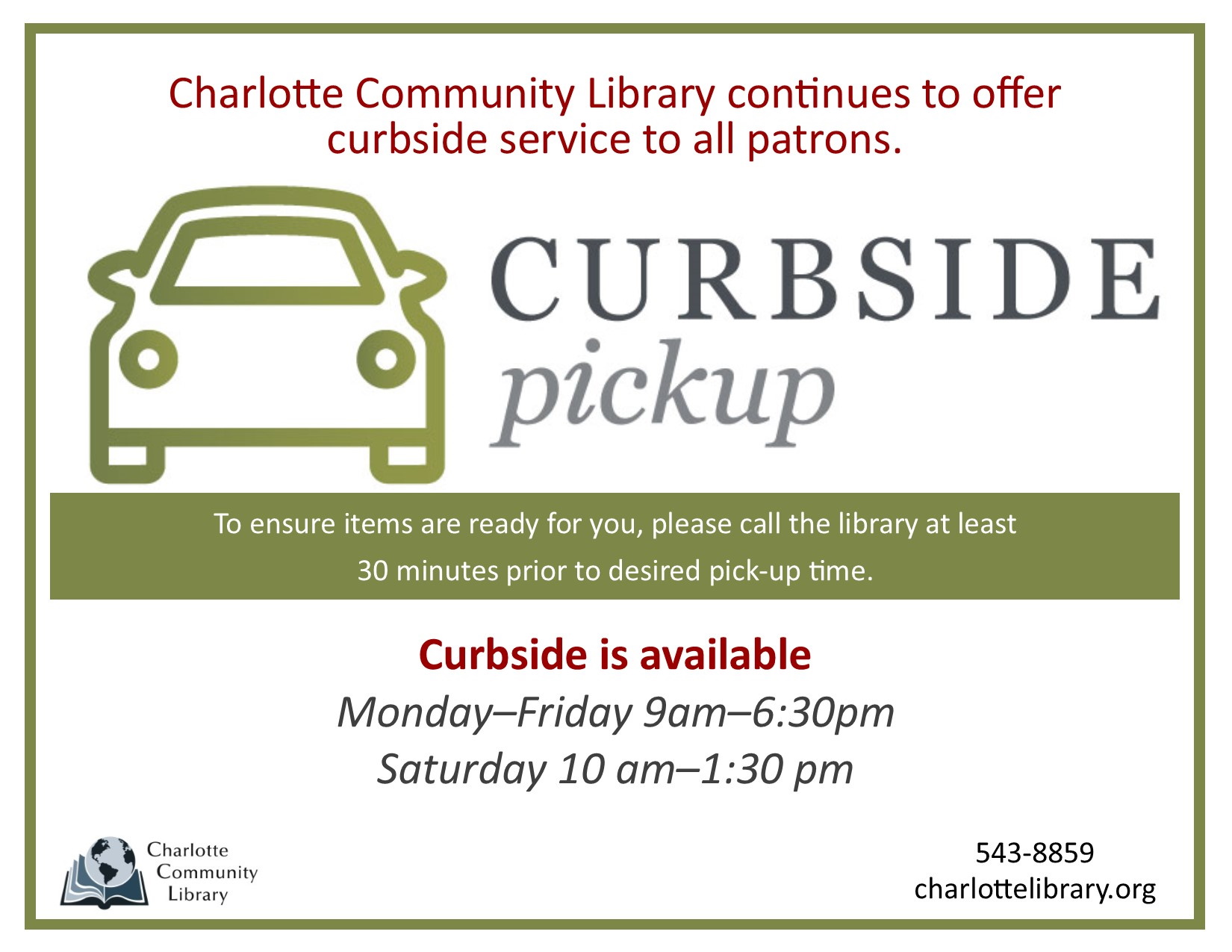 Curbside pick-up available